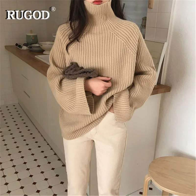RUGOD/винтажная модная водолазка женские пуловеры однотонные повседневные