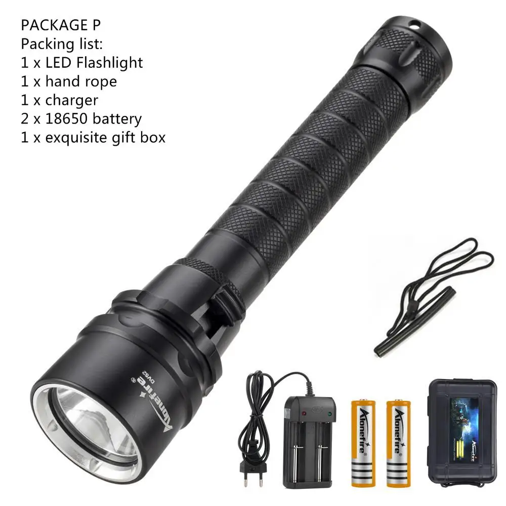 PACKAGE P AloneFire DV52 dive светильник светодиодный фонарик для дайвинга 18650 подводный водонепроницаемый фонарь для дайвинга - Испускаемый цвет: PACKAGE P