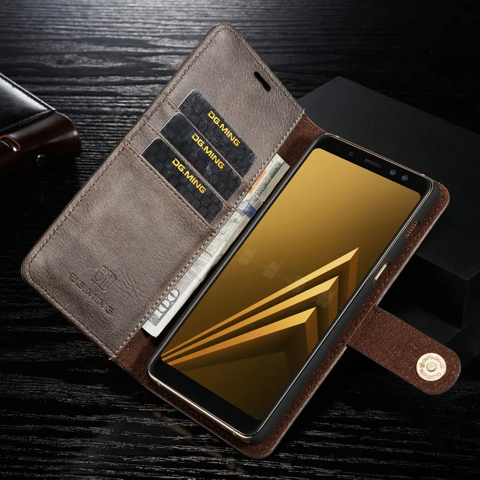 DG. MING Роскошный кожаный чехол 2 в 1 для samsung Galaxy A8, Магнитный съемный держатель для карт, кошелек, чехол для A8 Plus чехол
