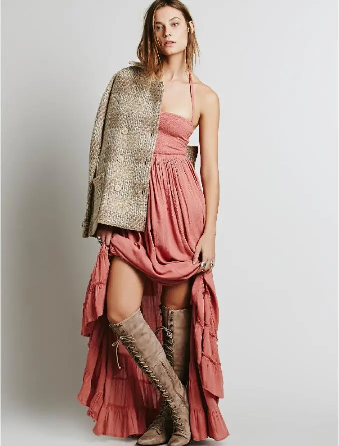 Женское летнее платье макси с лямкой на шее|vestidos mujer|dresses sexy dressbeach dress |