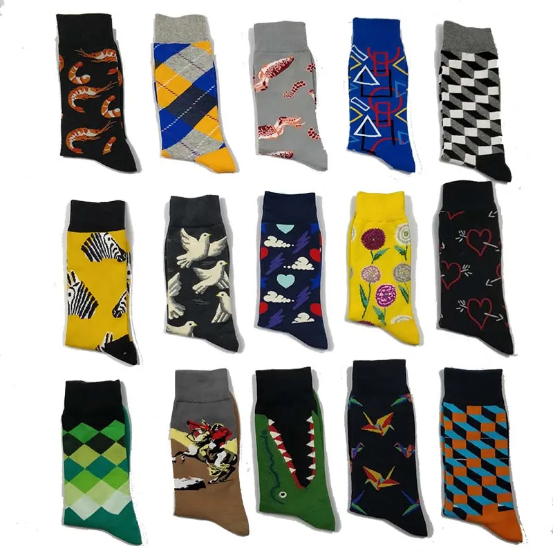 Хлопковые носки с рисунком животных в стиле хип хоп забавные уличные для мужчин и