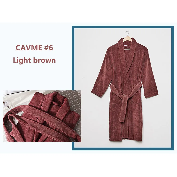 CAVME 6 Light brown CAVME зимние отельный халат утепленные чесаный хлопок Плюшевый халат для Для женщин Для мужчин банные халаты из чистого размера плюс с длинным халаты Однотонная одежда ночная рубашка - Цвет: CAVME 6 Light brown