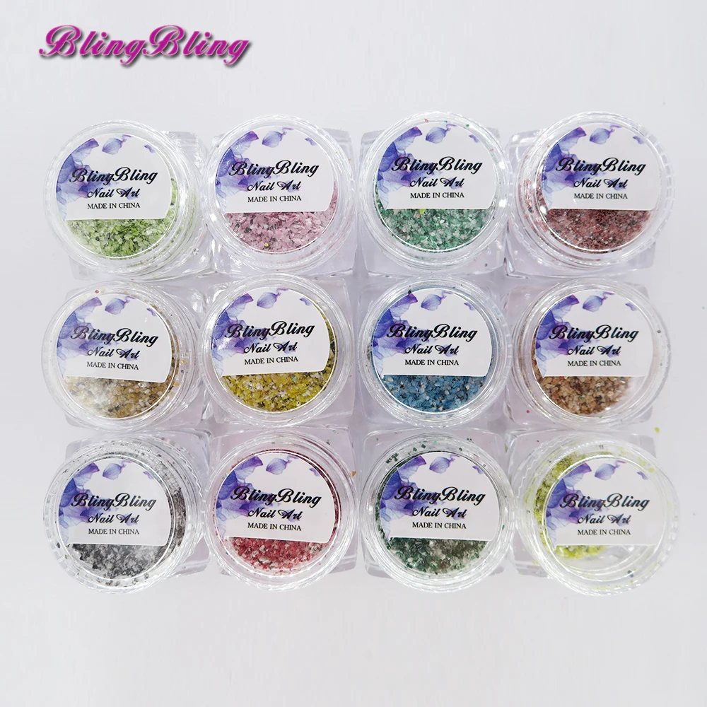 BlingBling 12 Коробки Мрамор 3d Блеск ногтей хлопья нерегулярные сломанные пайетки для