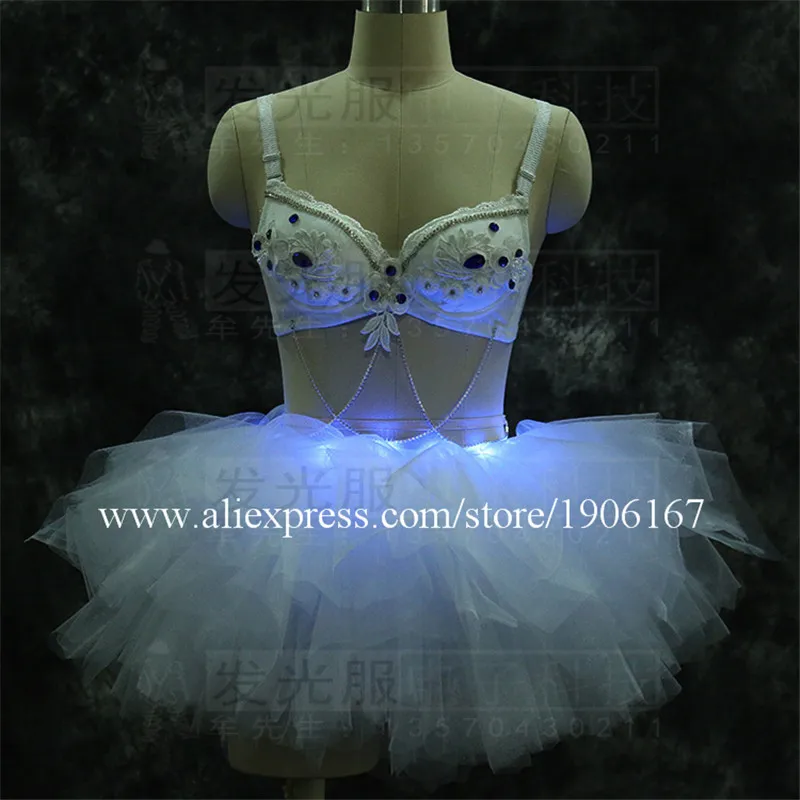 

Free Shipping White color Led Ballet Party Dress Stage Performance Costume Led Festival Event Sexy Lady Led Light Clothes
