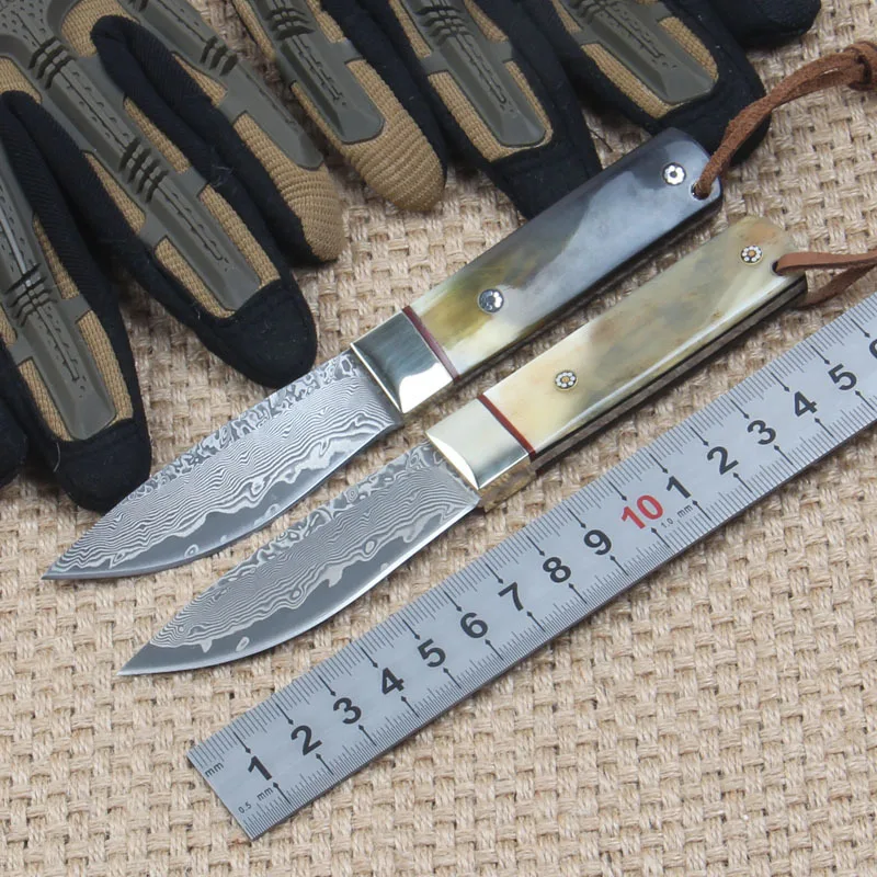 НОВЫЙ HAOREN X22 Природных Рога Дамаск Стали Походный Нож Фиксированным Лезвием