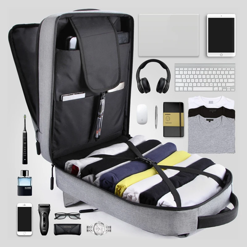 Мужской повседневный рабочий рюкзак с USB зарядкой Большой Вместительный