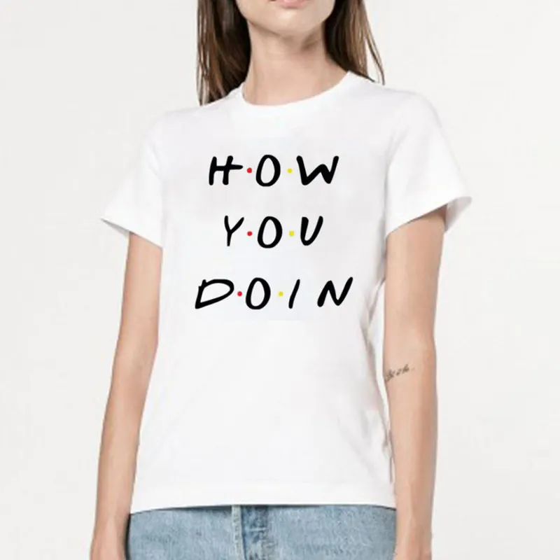 Женская хипстерская футболка с надписью How You Doin черно белая короткими рукавами и