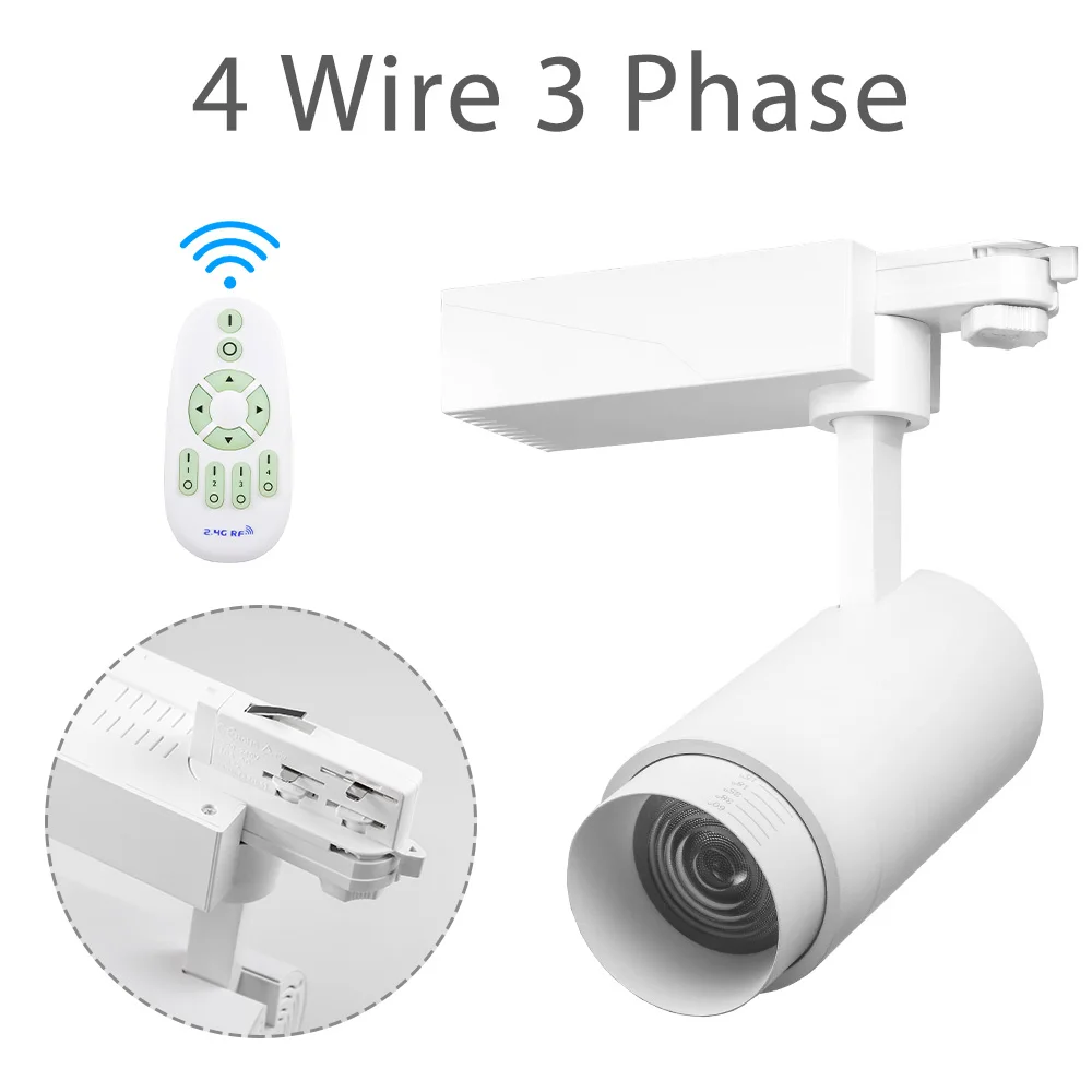 White 4 wire 3 phase 2,4G RF беспроводной управляемый светодиодный Трековый светильник 20 Вт изменяемый Цвет Регулируемый потолочный рельсовый Точечный светильник s масштабируемый Трековый светильник - Испускаемый цвет: White 4 wire 3 phase