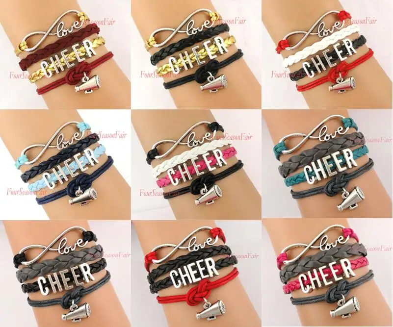 Изготовленный на заказ Бесконечная любовь Cheer с рупором wrap браслет команда