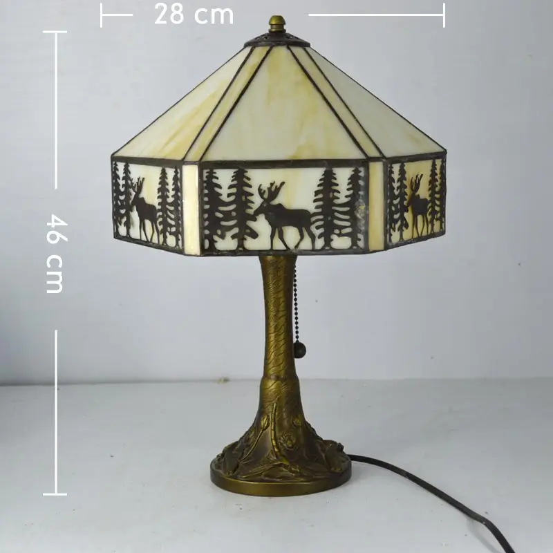 Настольная лампа Tiffany в европейском стиле с рисунком лося витражная прикроватная