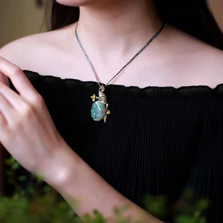 Серебряная подвеска и брошь из нефрита 925 пробы в стиле ретро для мужчин женщин