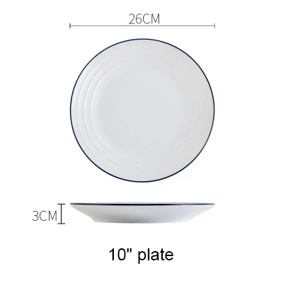 10 inch plate Западная пищевая тарелка, керамическая тарелка для стейка, мелкое блюдо, глубокое блюдо, диск, домашняя посуда, блюдо, простой голубой край, AKUHOME - Цвет: 10 inch plate