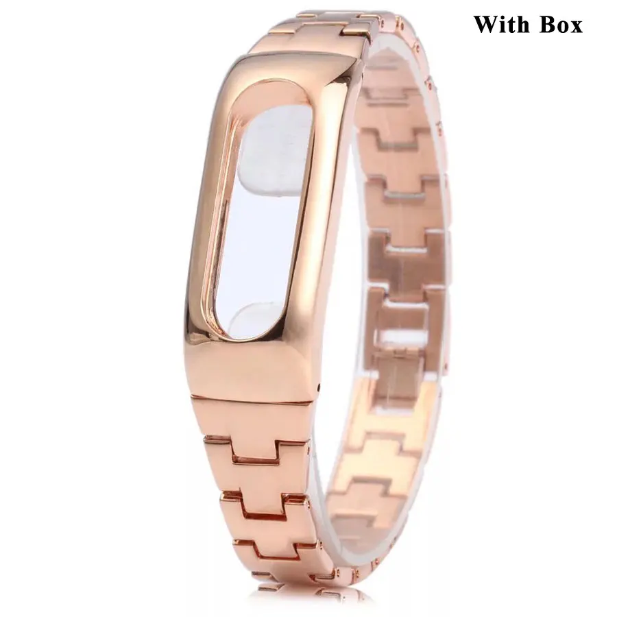 Gold With box Сменный ремешок mi Band 2 M2 из нержавеющей стали, ремешок для часов Xiaomi mi Band 2, браслет, Аксессуары для ношения, наручный ремень - Цвет: Gold With box