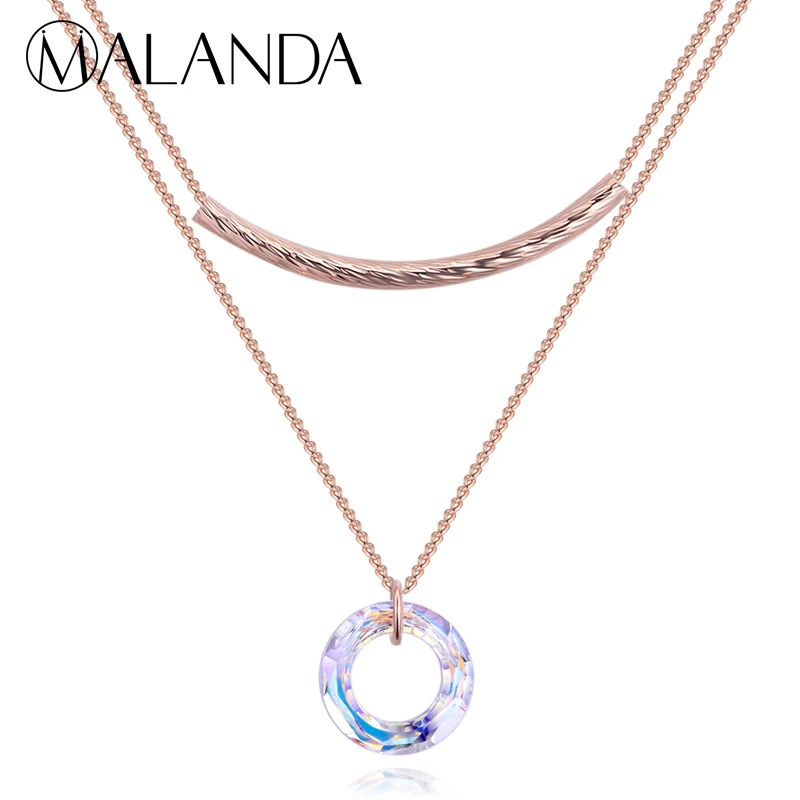 Бренд malanda круглое ожерелье кристаллы от SWAROVSKI Модные металлические подвески s