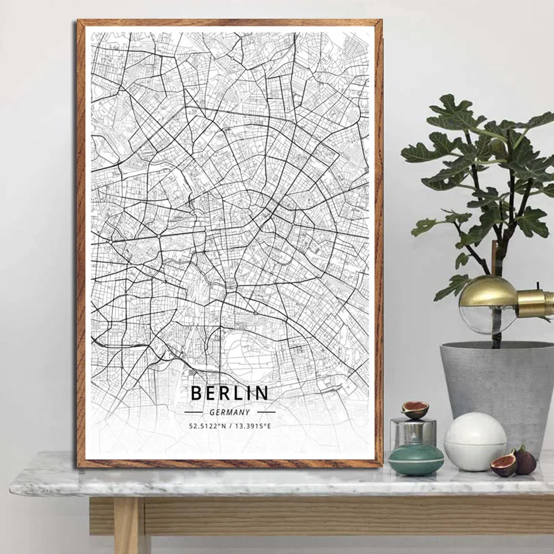 P454 современное искусство черно белые карты мира города путешествия Лондон Париж