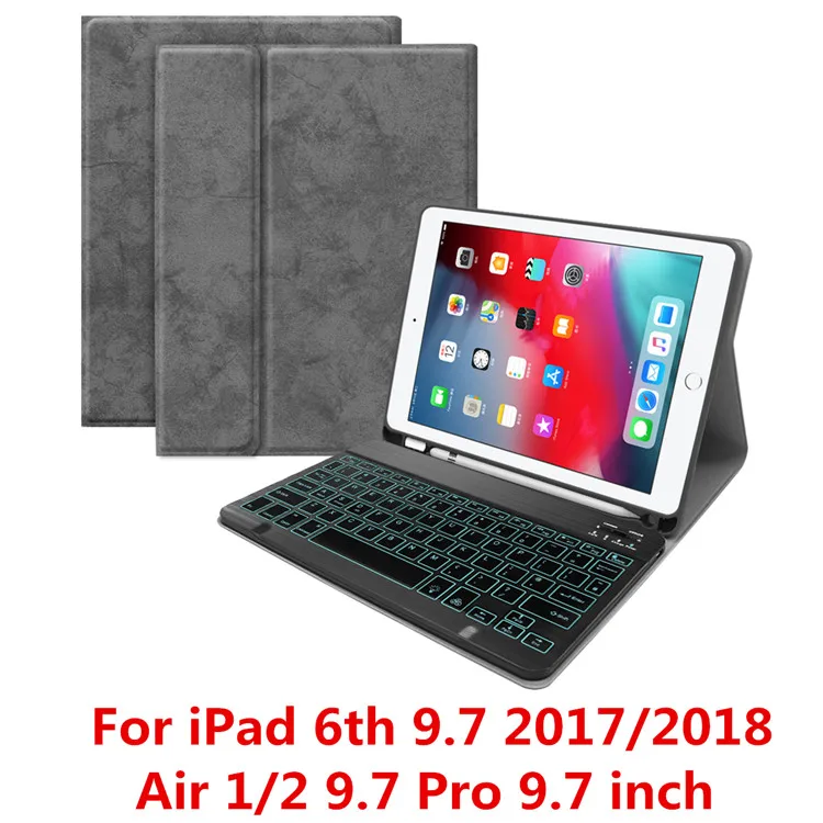 gray Kemile для iPad 9,7 чехол с подсветкой Клавиатура карандаш держатель подставка умный чехол для iPad Pro 9,7 Air 2 9,7 чехол задняя подсветка клавиатура - Цвет: gray
