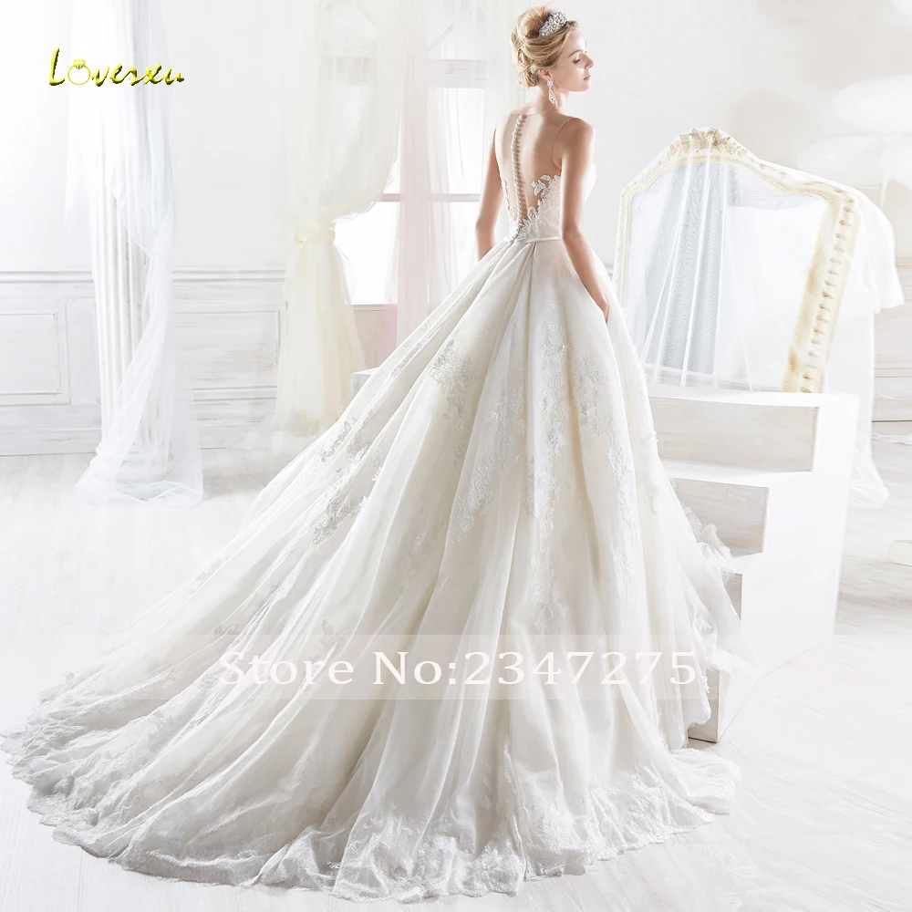 Свадебное платье Loverxu Vestido De Noiva роскошное кружевное с аппликацией пуговицами и