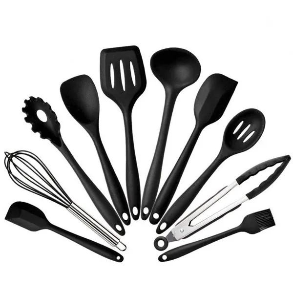 10pcs Black 10 шт 5 шт силиконовый набор принадлежностей для готовки термостойкая кухонная утварь для выпечки посуда кухонные инструменты набор аксессуаров - Цвет: 10pcs Black