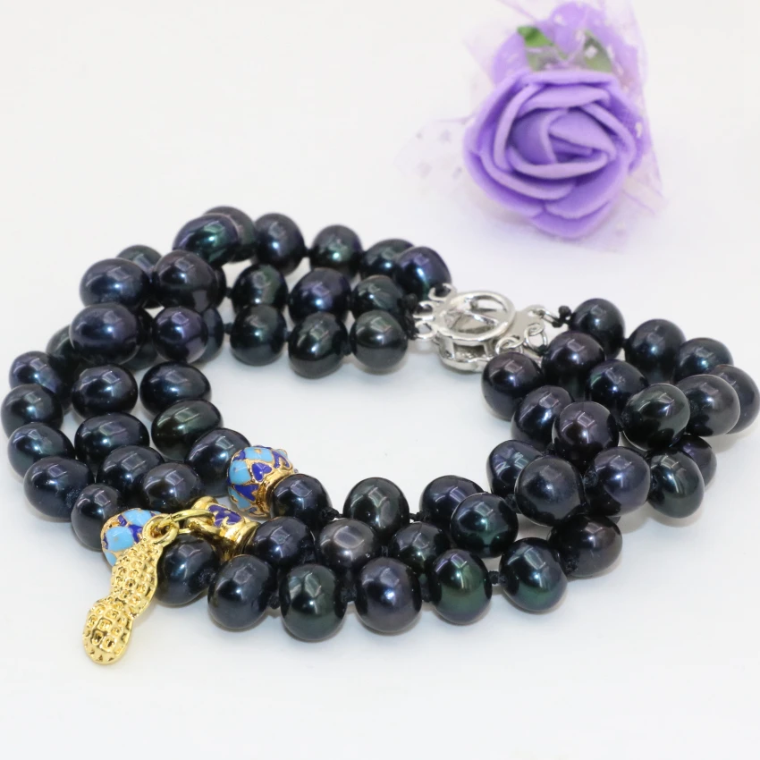 Оригинальный дизайн модные Многослойные браслеты натуральные 7 8 мм черные