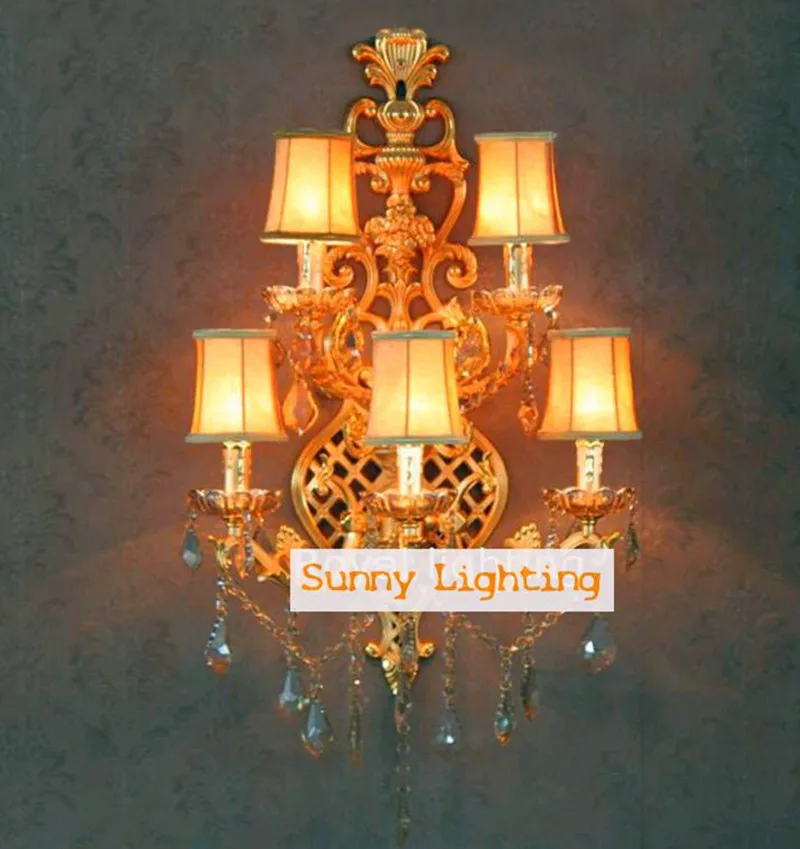 Большой 5 огней современный золотой Настенный Бра с тканевым абажуром большой