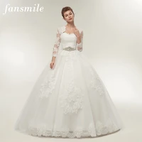 fansmile two piece long sleeve jacket wedding dresses 2021 plus size bridal ball gowns vestido de noiva robe de mariage fsm 122t