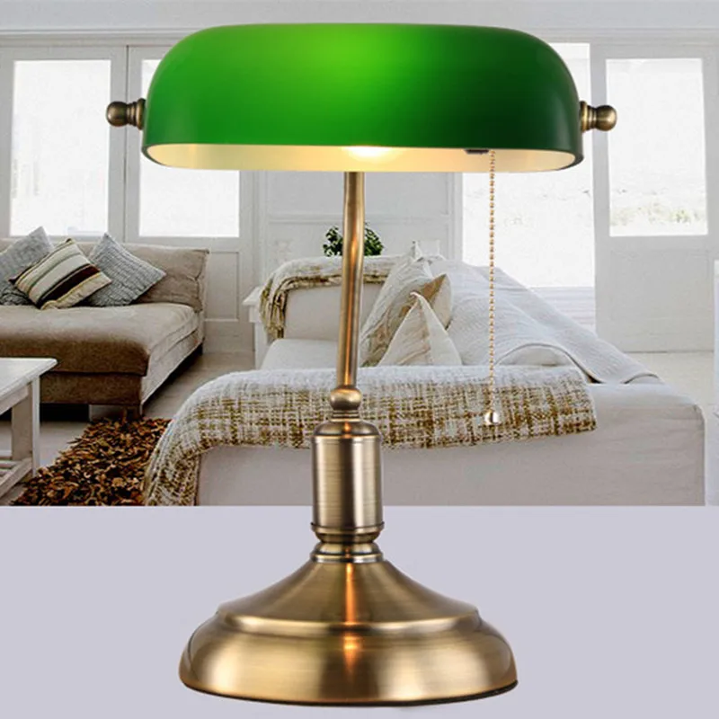 

Led Button type Chinese traditional lamp/ green glass cover table lamp retro vintage table lighting