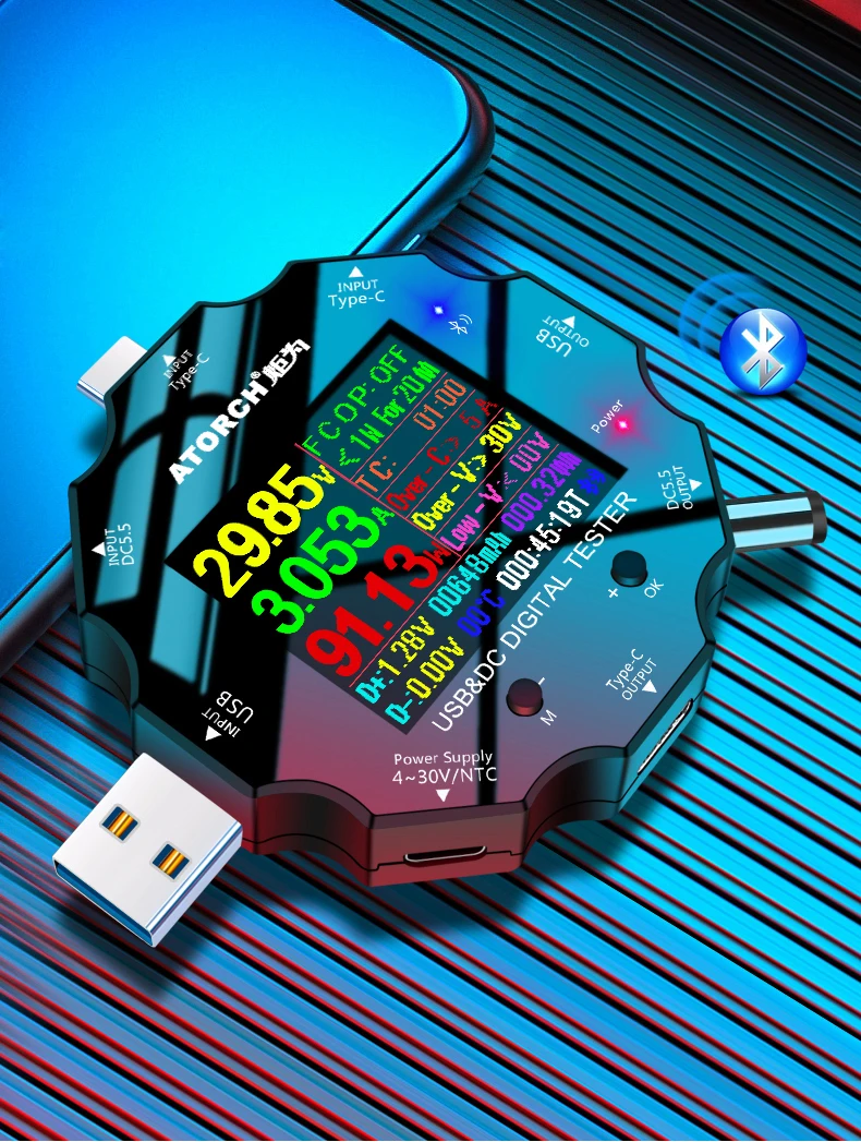 DC5.5 USB 3,0 тип-c 18 в 1 USB Тестер dc Цифровой вольтметр power bank зарядное устройство измеритель напряжения+ PD3.0/2,0 протокол триггера