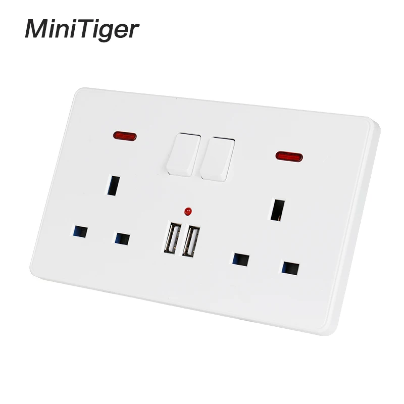 Настенная розетка Minitiger двойная стандарта Великобритании переключается на 2 1 А