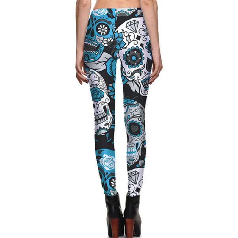 Леггинсы для фитнеса новые женские синие цветы Дьявол череп леггинсы