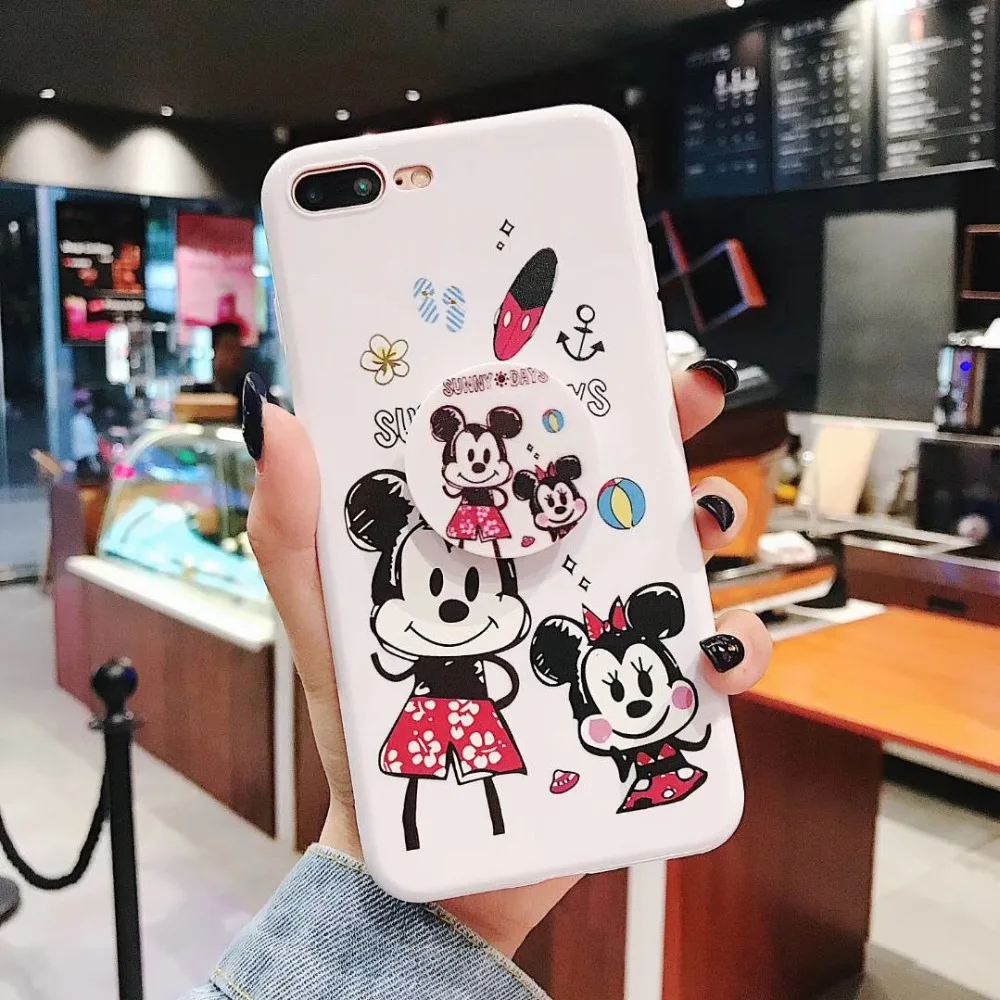 Милые с Микки Маусом Минни животных 2 в 1 чехол телефона + держатель для iPhone X XR XS MAX 7