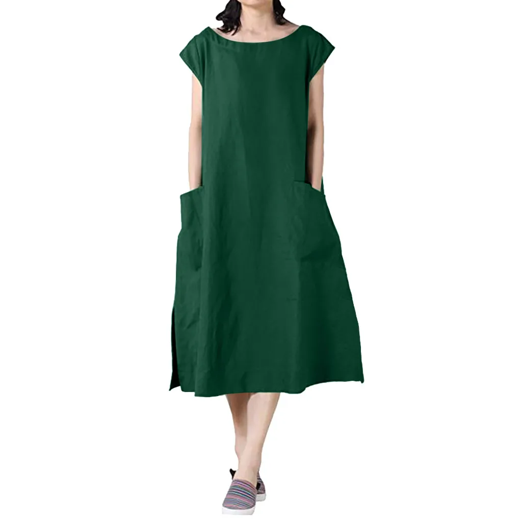 Женское Повседневное платье макси с карманами размера плюс хлопковые льняные