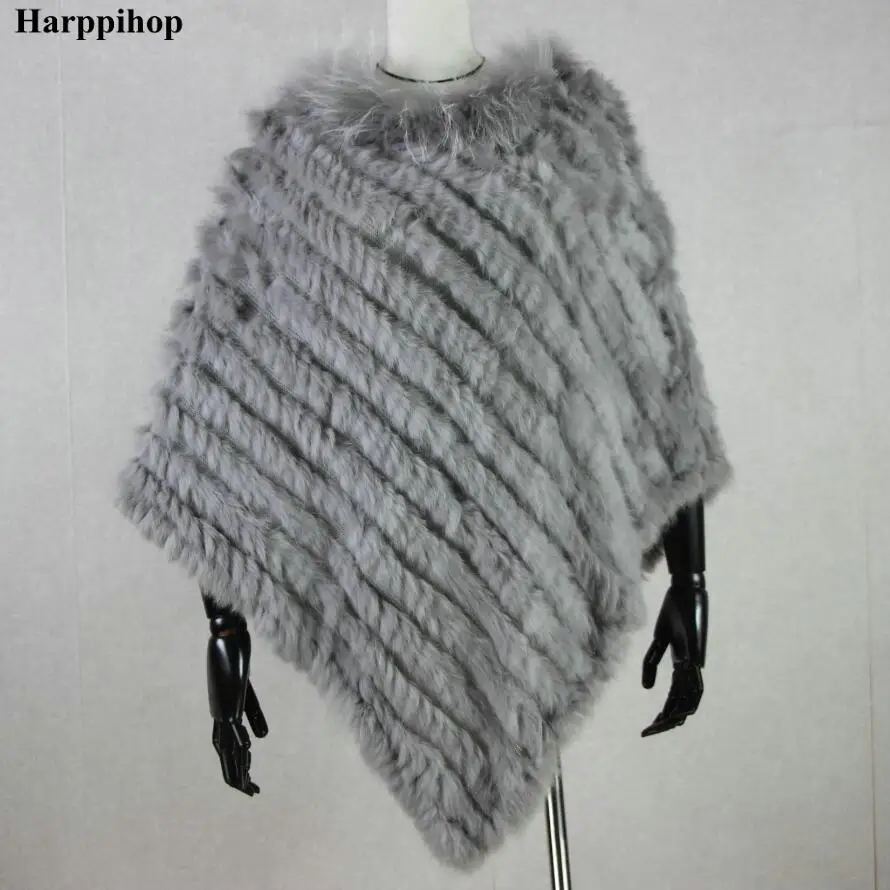 Новинка женский модный пуловер Вязаное пончо из натурального кроличьего меха и