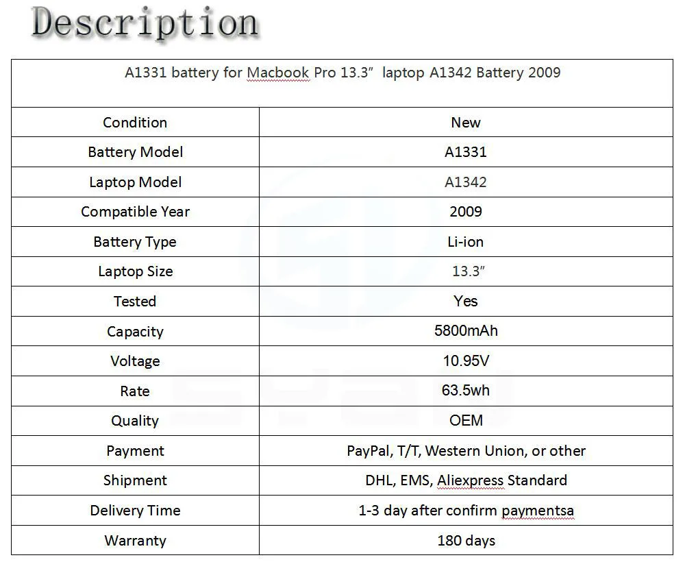A1331 батарея для Macbook Pro 13,3 ''ноутбука A1342 MC207 MC516 батарея 2009 года