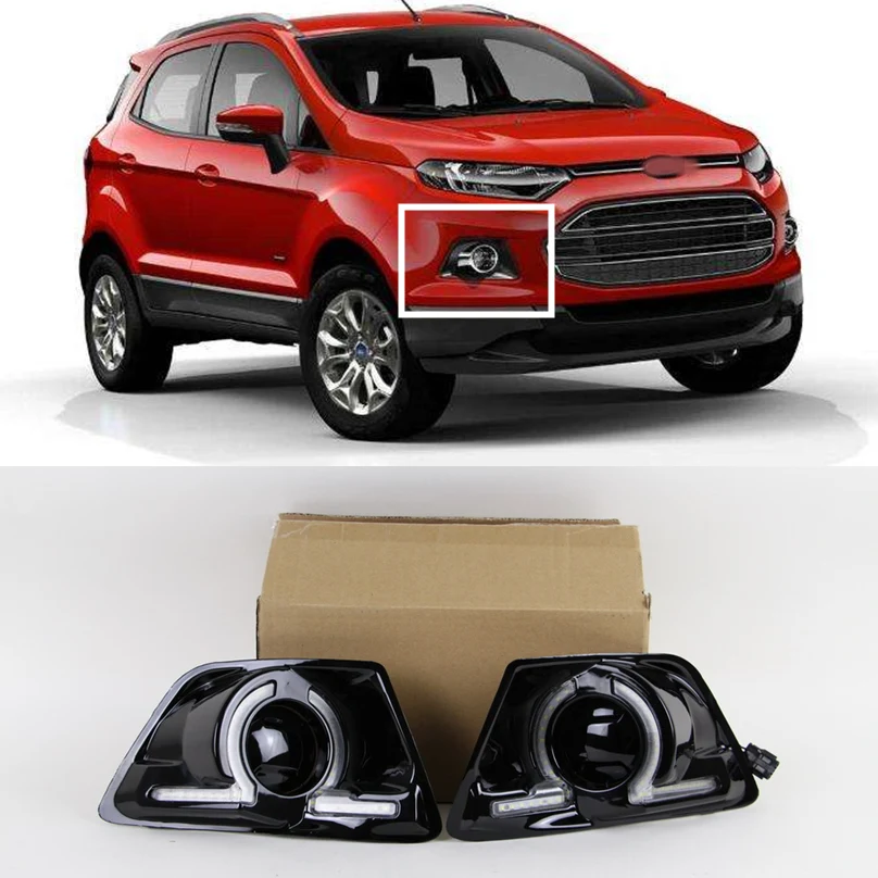 Автомобильный мигающий 1 комплект светодиодный DRL дневные ходовые огни Дневной свет желтый поворот противотуманная фара белая лампа для Ford Ecosport 2013