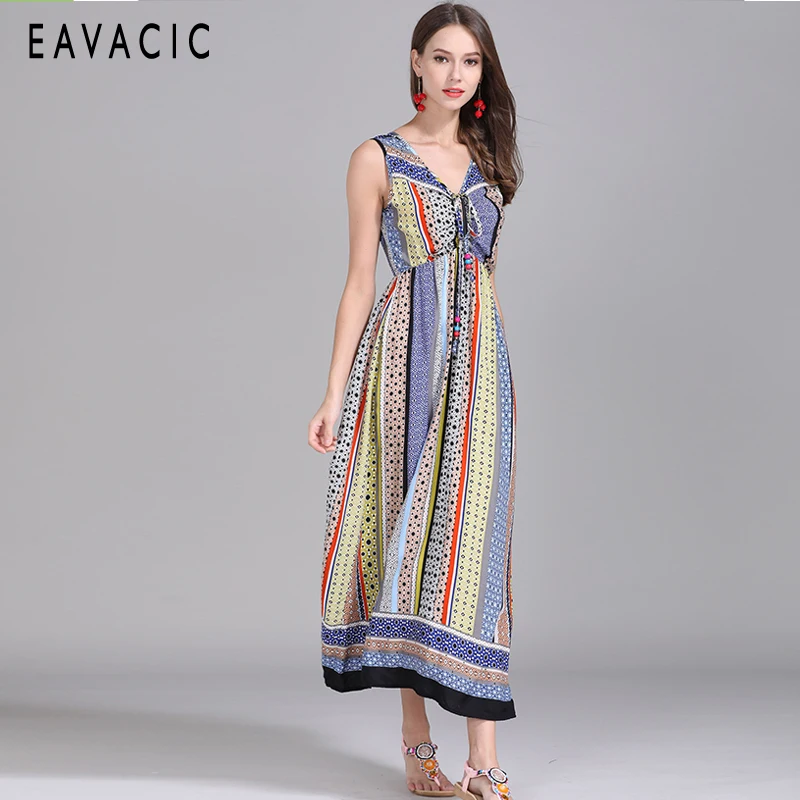 EAVACIC летнее платье женское 2019 повседневное без рукавов с цветочным принтом