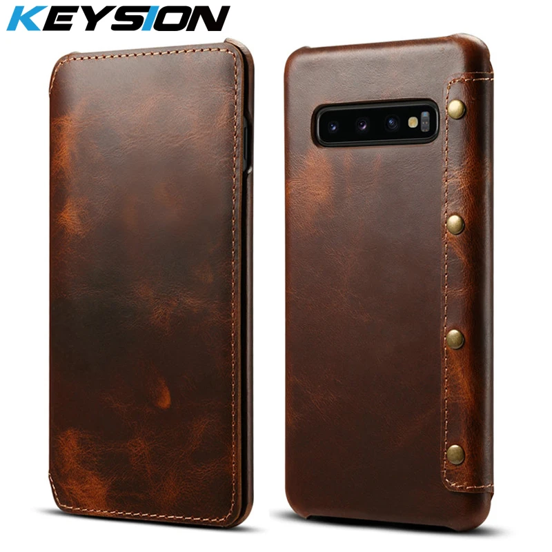 Чехол KEYSION из натуральной кожи для Samsung Galaxy S10 Plus S10e S9 Роскошный Ретро книжка +