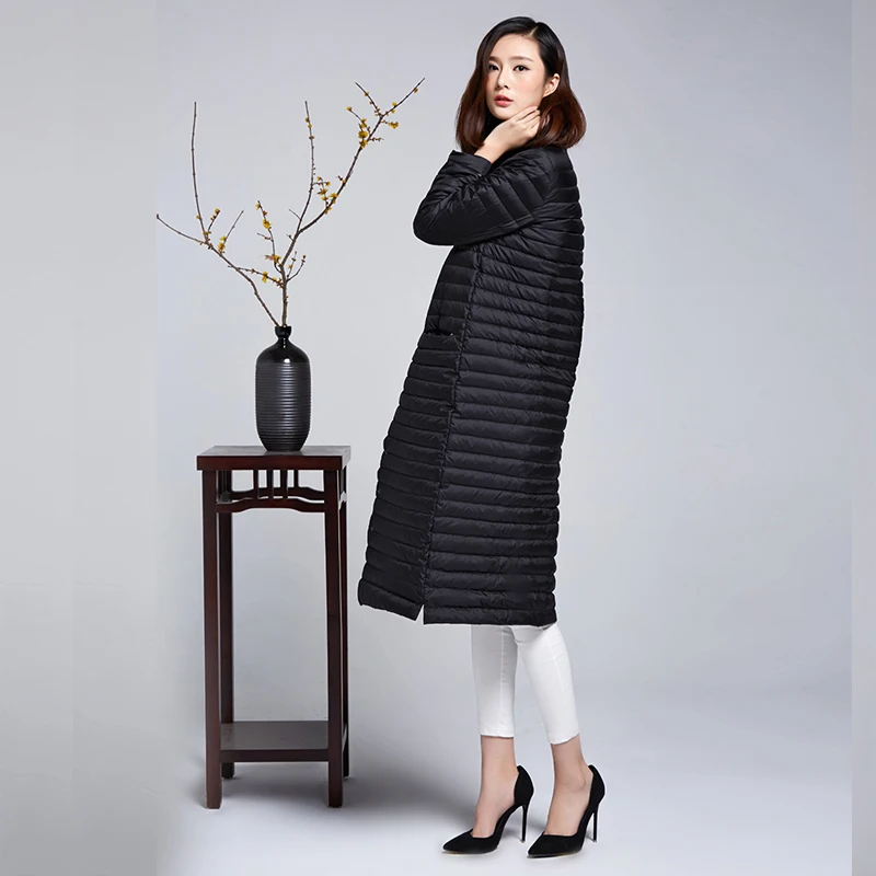 Новинка 2018 весенне-зимний удлиненный пуховик на 90% белом утином пуху Женский