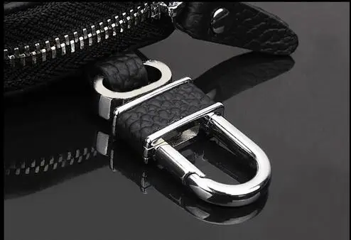 Новый дизайн высококачественный черный кошелек для ключей из натуральной кожи с