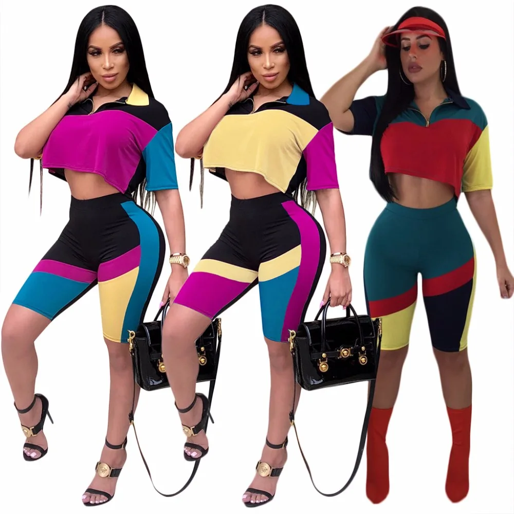 Летние женский комплект 2 шт. Conjuntos Mujer Dos Piezas спортивный костюм женские короткие