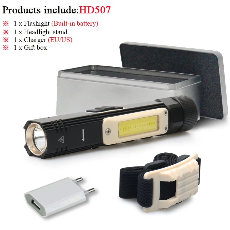 DHD507B1-BOX Многофункциональный магнитный фонарь, светодиодный налобный фонарь cree xm l2 cob, налобный фонарь, usb налобный фонарь, перезаряжаемый с магнитом - Испускаемый цвет: DHD507B1-BOX