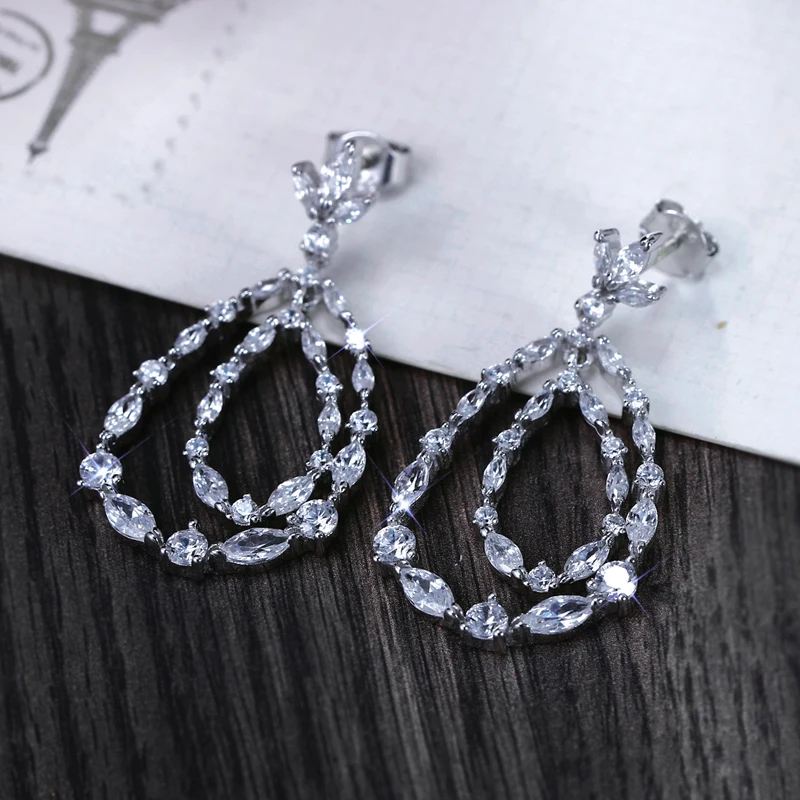 925 серебро Висячие Серьги Сделано с 0.91ct ясно AAA Цирконий Lover Аллергия Бесплатная