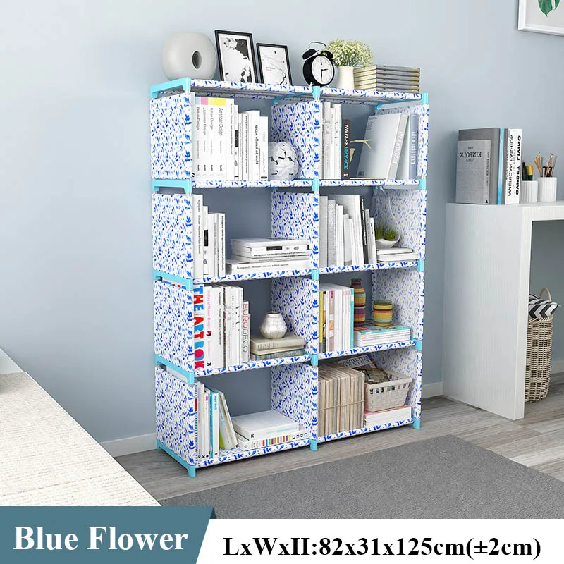 Blue Flowers Многофункциональная простая двухрядная книжная полка для кабинета, книжная полка для хранения книг, полка для гостиной, стеллаж для мелочей, креативное украшение для дома - Цвет: Blue Flowers