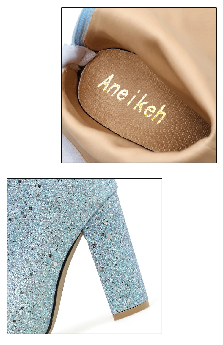 Aneikeh/ г. Женские ботинки из PU искусственной кожи для зрелых женщин летние сапоги до середины икры шикарное блестящее платье на квадратном каблуке с острым носком на молнии Свадебные Серебристые туфли с закрытым носком, Размеры 35-40