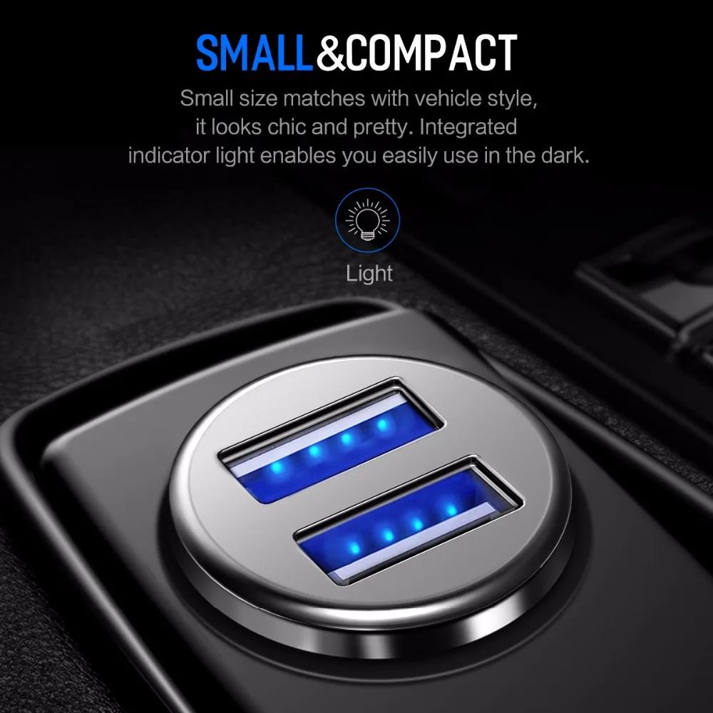 Rock 5V4. 8A Dual USB Автомобильное зарядное устройство для iPhone samsung huawei Xiaomi Мобильный телефон быстрое автомобильное зарядное устройство USB Автомобильное зарядное устройство для путешествий