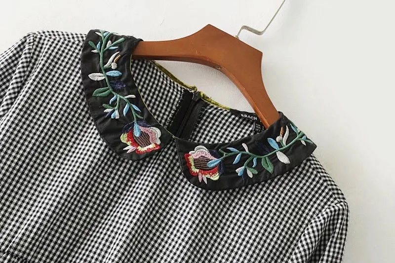 Женское мини платье VOGUEIN с цветочной вышивкой и длинным рукавом на молнии|mini