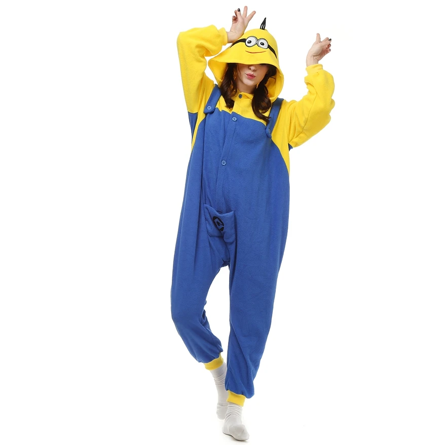 Взрослые флисовые кигуруми Миньоны Косплей Костюм Мультфильм животных