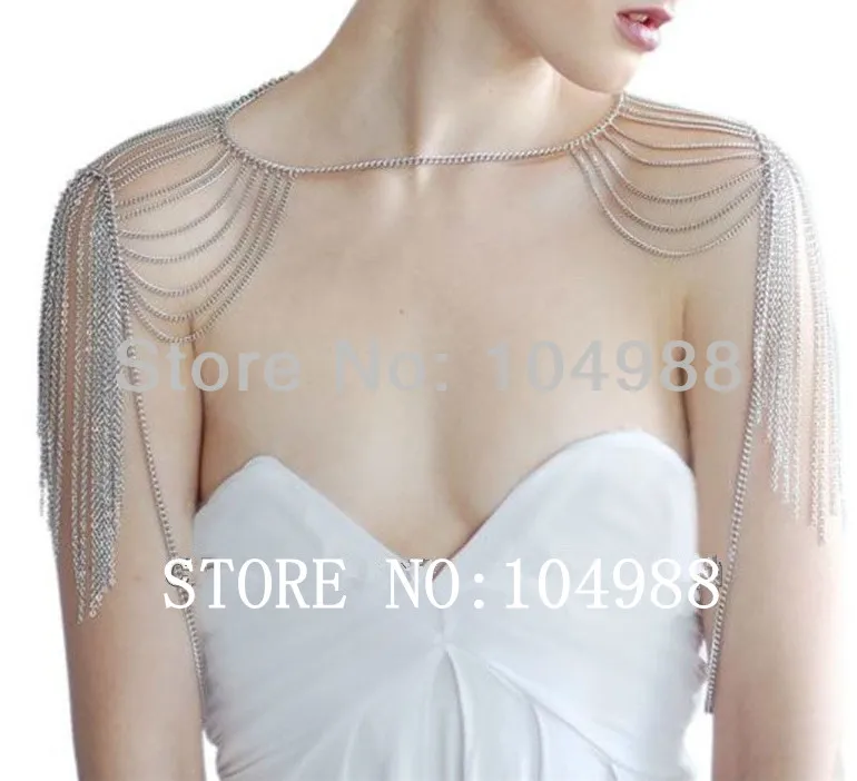 

FREE SHIPPING New Style BY-253 Women Fashion Silver Colour Chains Double Shoulders Chains Jewelry Body Chains Jewelry