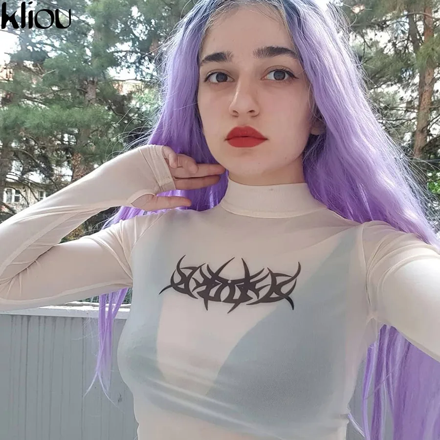 Weirdgirl, сексуальная Водолазка с длинным рукавом, укороченная футболка, тройники, лето-осень, Женская Новая мода, просвечивающие повседневные топы, футболки
