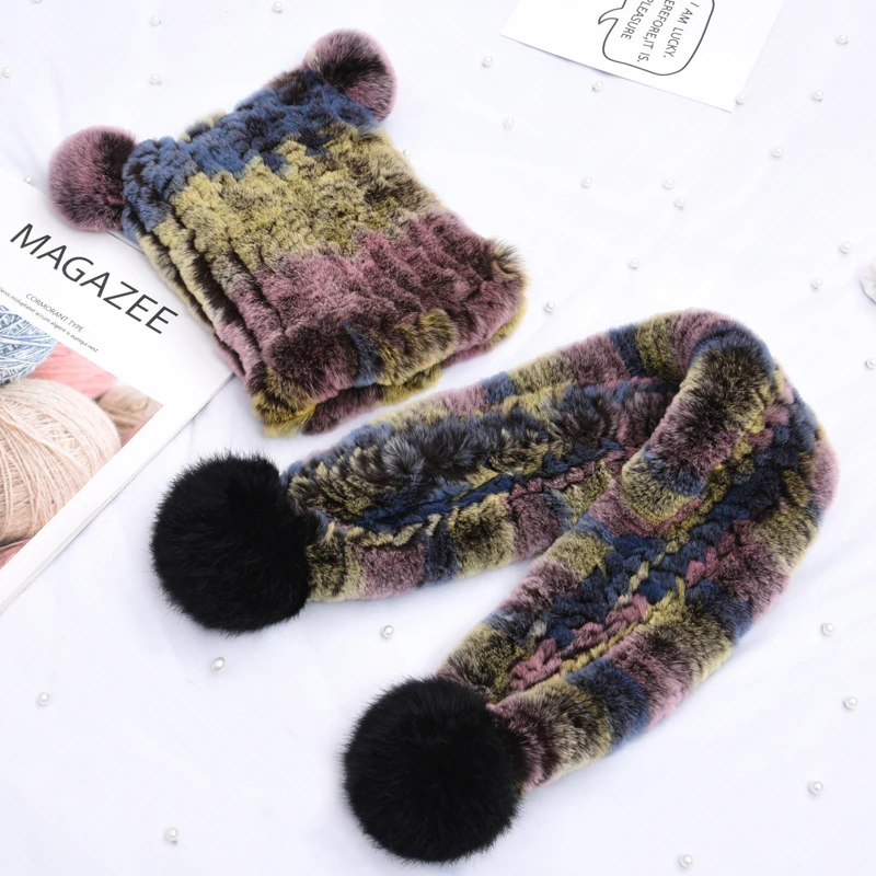 TopFurMall) Детские осенние зимние комплекты из натурального меха кролика рекса, шарф с шапкой, детские меховые шарфы, пашмины, обертывания LF9018