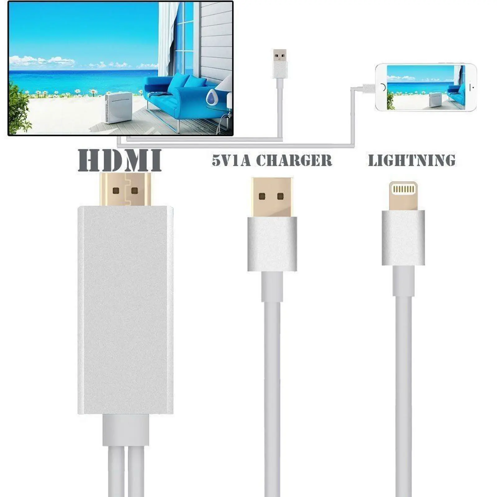 Кабель HDMI с Lightning на адаптер HDTV AV USB кабель 1080P для iPad Air /iPad mini 2 3 4 iPhone X 8 7 6S Plus